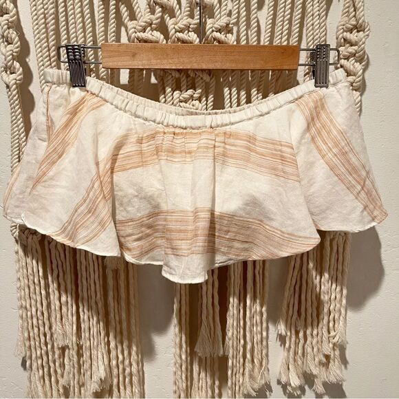 NWT PILYQ Swimmila Crop Top SZ M/L Ruffled Off-Shoulder Striped Print Coverup - Picture 1 of 10